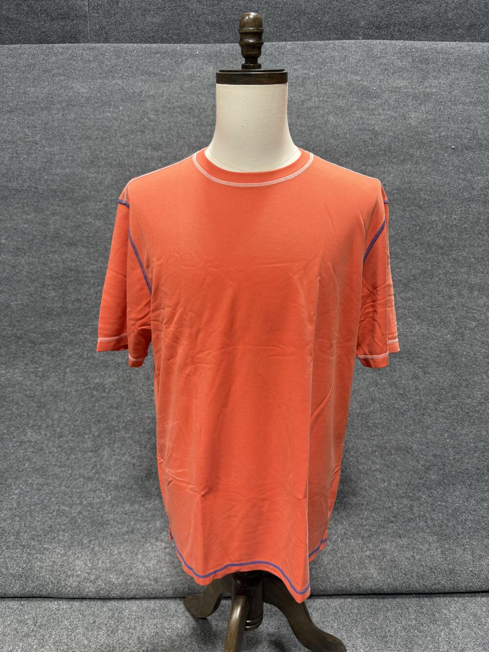 Bugatchi Shirt Mens Large Orange Contrast Stitch Crewneck Short Sleeve Tee Top